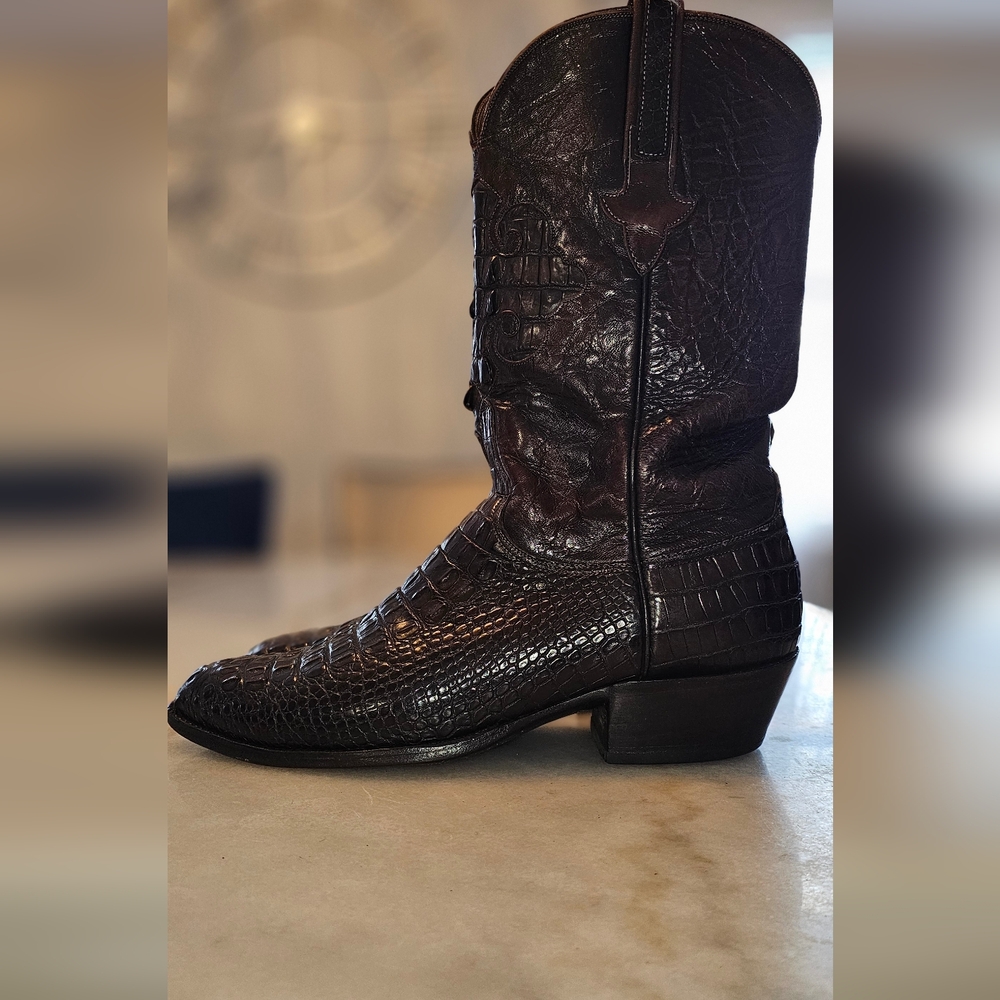 Lucchese Rich Brown Cowboy Boots with Genuine Exotic Leather and Pointed Toe